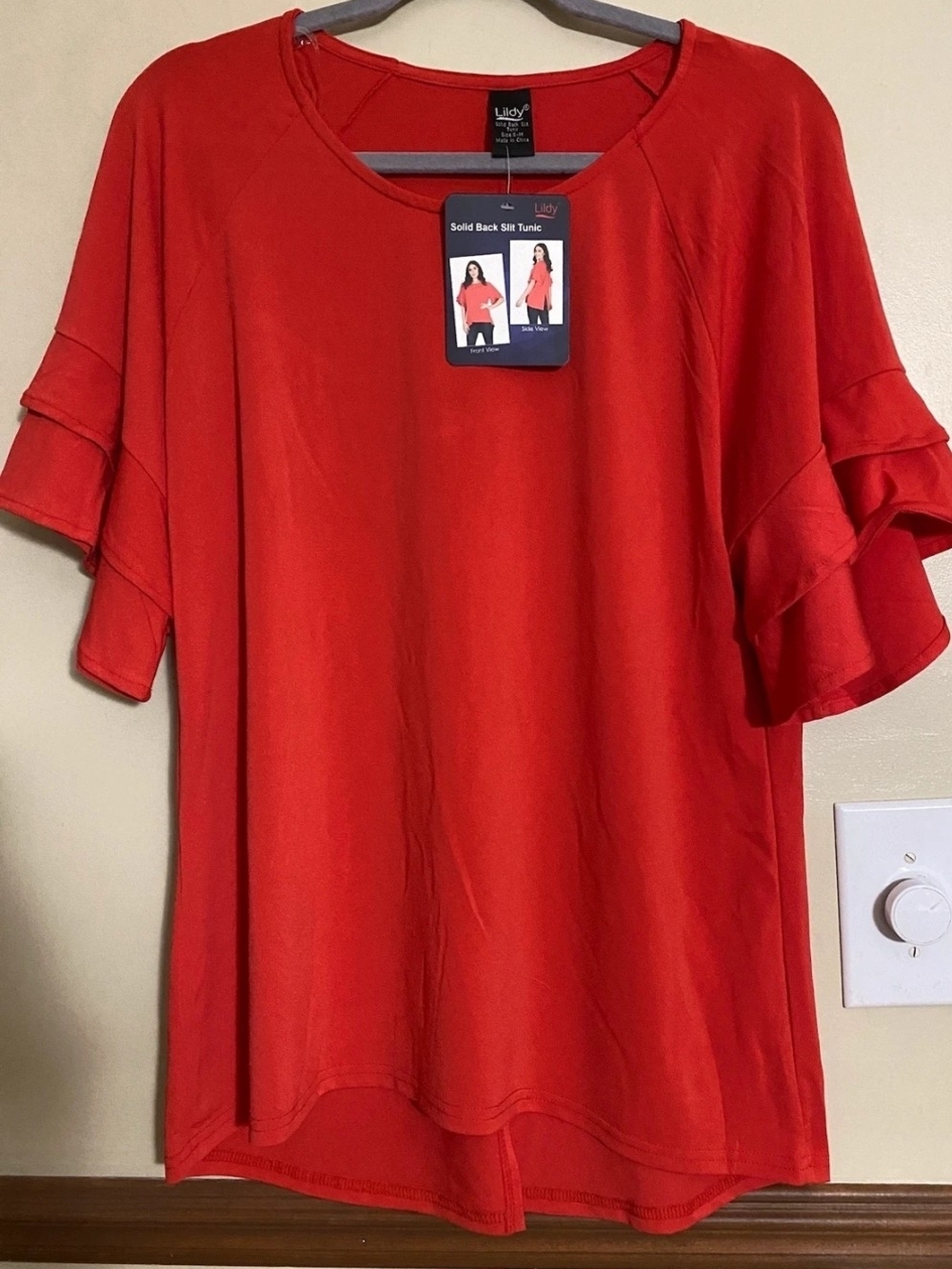 Lildy Red Ruffle Sleeve Tunic Top
